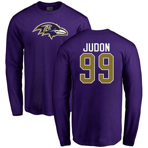 Men Baltimore Ravens Purple Matt Judon Name and Number Logo NFL Football #99 Long Sleeve T Shirt